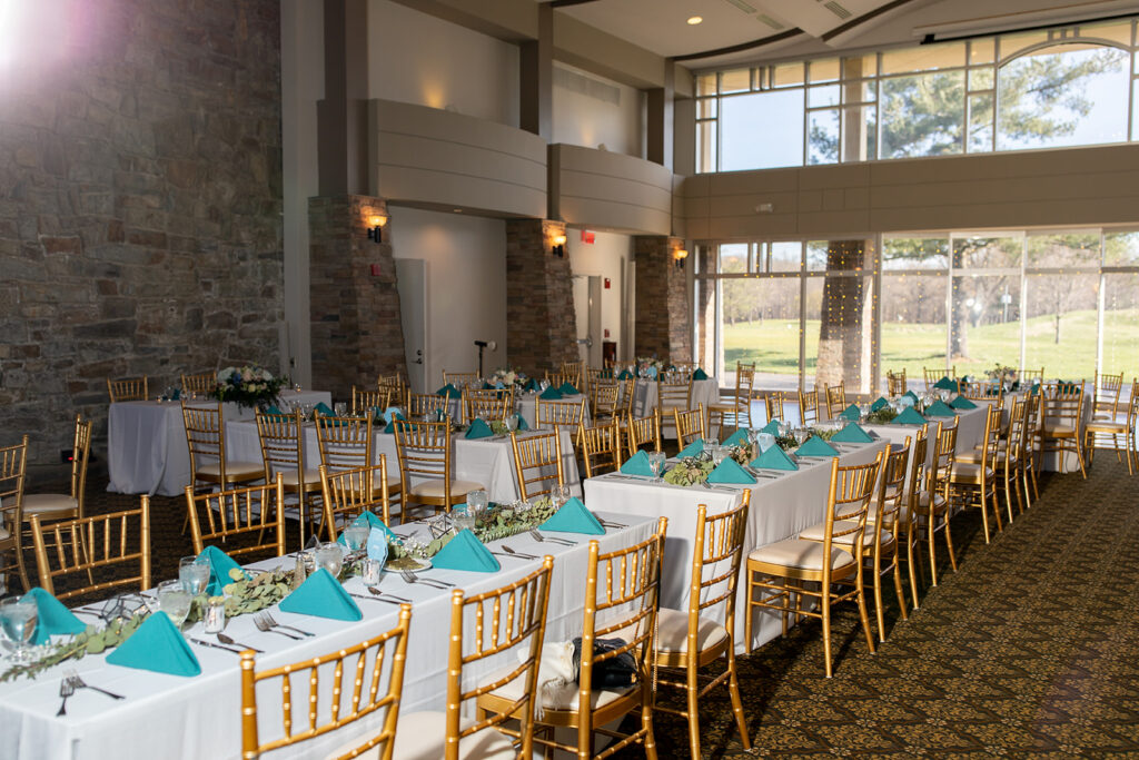 Spring wedding reception decor at The Woodlands at Algonkian