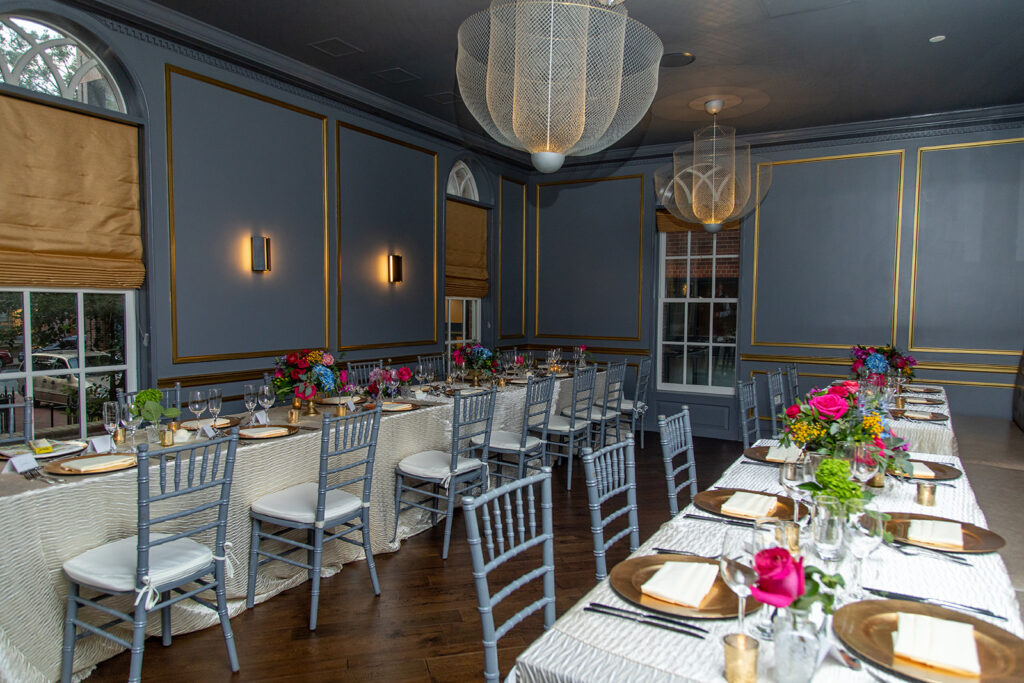 Intimate wedding reception room at the Morrison House in downtown Alexandria.