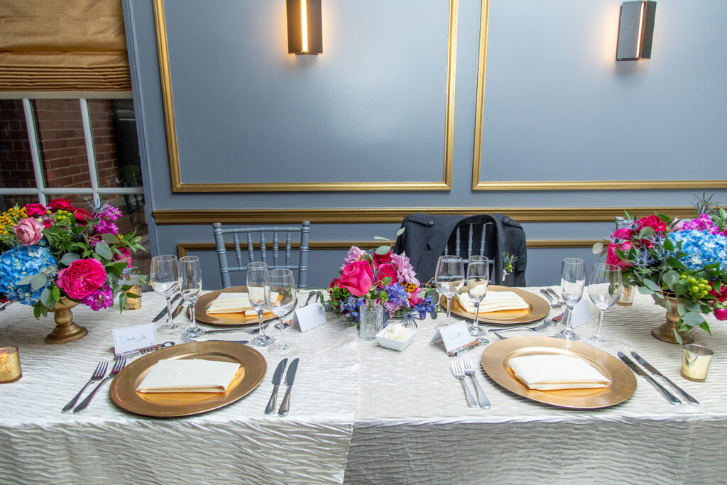 Elegant reception table setting at the Morrison House in downtown Alexandria.