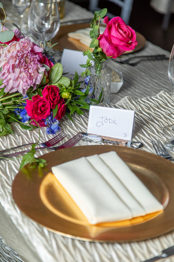 Wedding reception escort card and table details at the Morrison House in Alexandria.