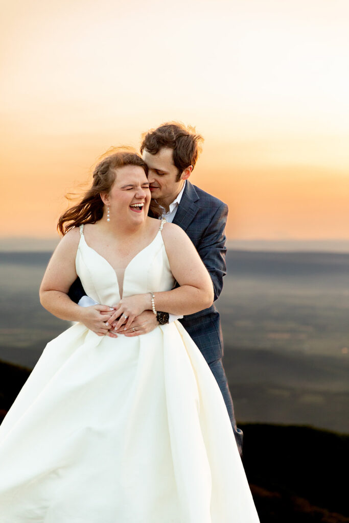 Phillip and Reanna laughing together during their post-wedding session at Little Stony Man Summit