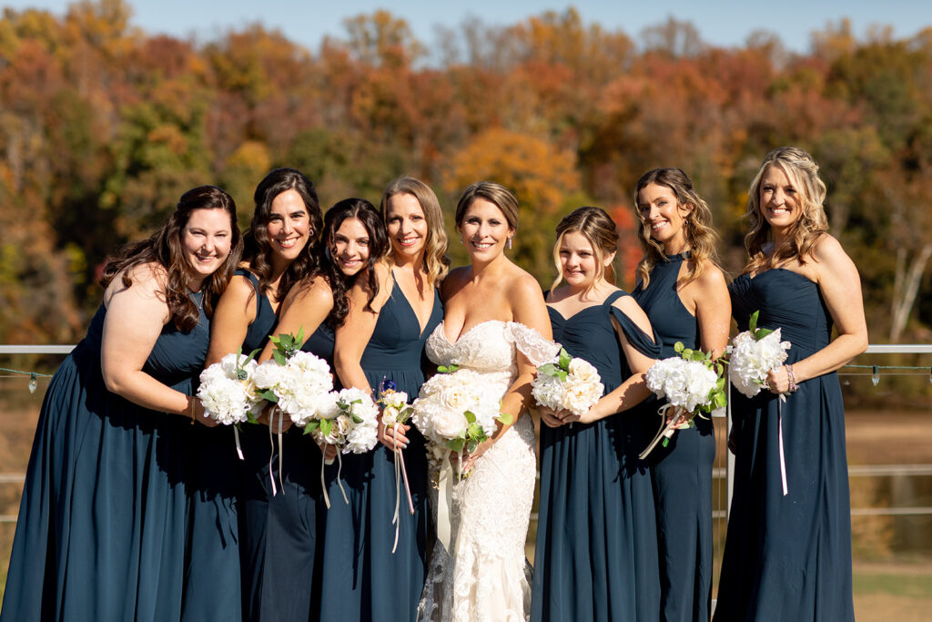 Rooftop bridal party photos at The Woolen Mill