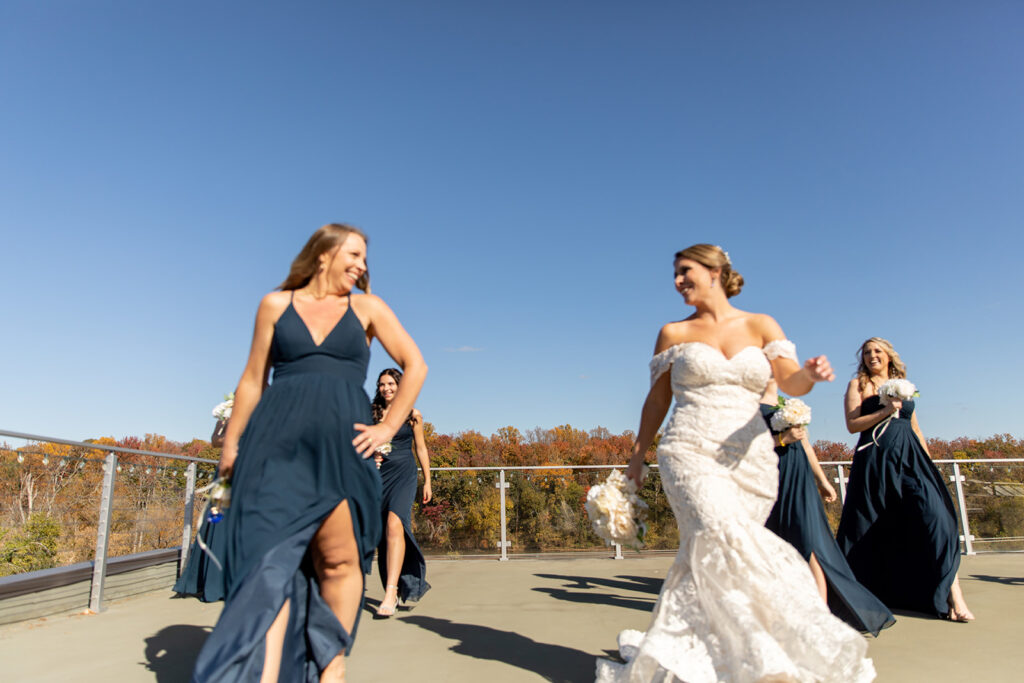 Rooftop bridal party photos at The Woolen Mill