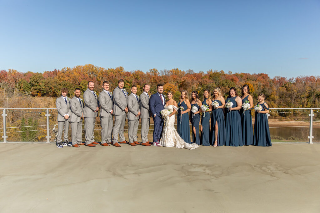 Rooftop bridal party photos at The Woolen Mill