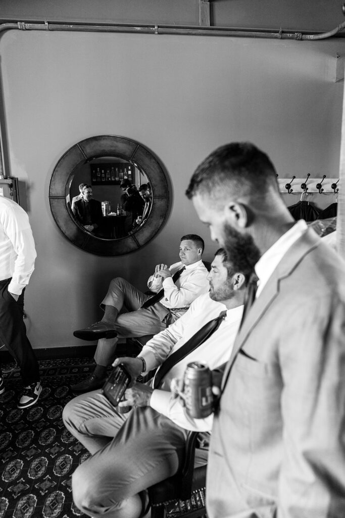 Getting ready at The Woolen Mill Fredericksburg wedding