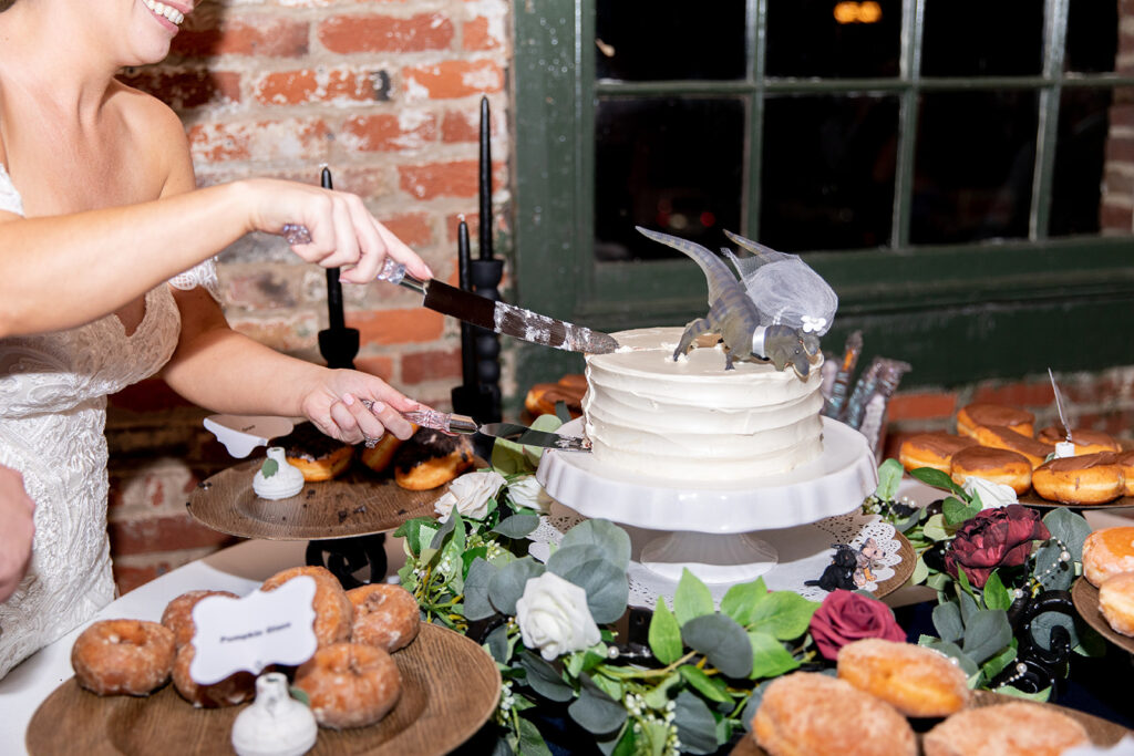 Wedding reception with exposed brick at The Woolen Mill
