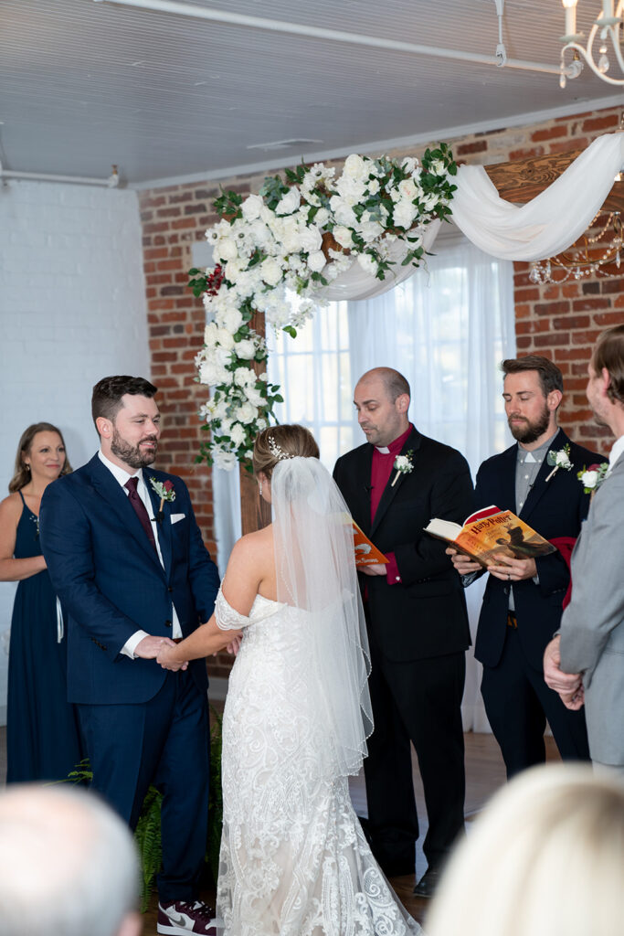 Indoor ceremony at The Woolen Mill Fredericksburg VA
